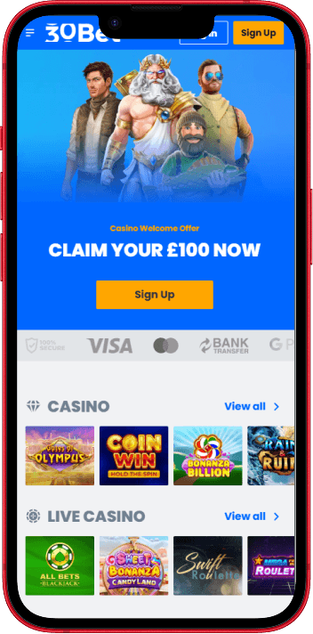 30Bet Casino mobile casino experience on smartphone