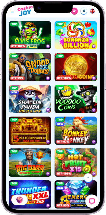 Casino Joy game selection and lobby overview