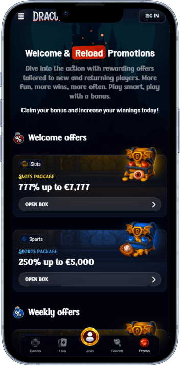 Dracula Casino welcome bonus and promotions page
