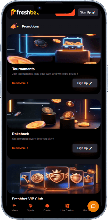 Freshbet Casino welcome bonus and promotions page