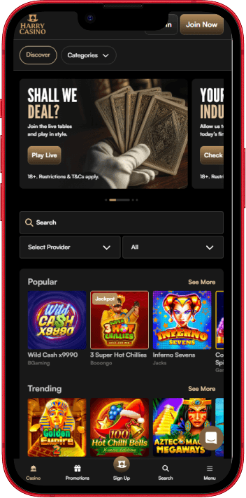 Harry Casino mobile casino experience on smartphone