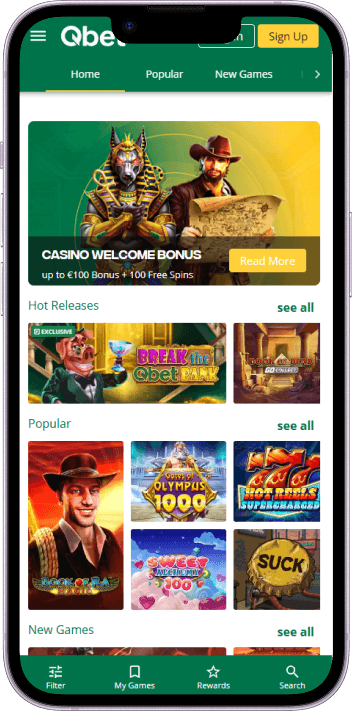 Qbet Casino game selection and lobby overview