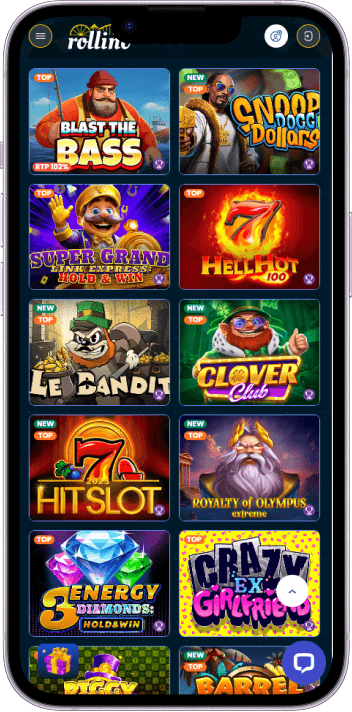 Rollino Casino game selection and lobby overview