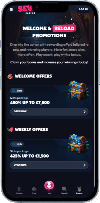 Seven Casino welcome bonus and promotions page