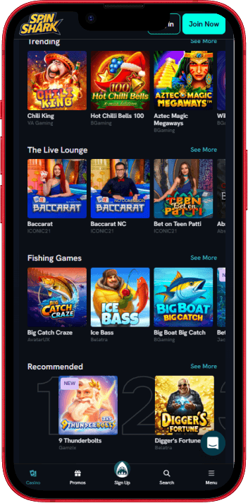 SpinShark Casino mobile casino experience on smartphone
