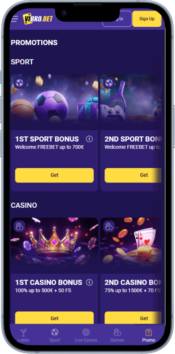 VibroBet Casino welcome bonus and promotions page