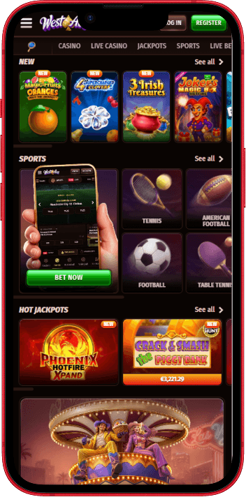 WestAce Casino mobile casino experience on smartphone