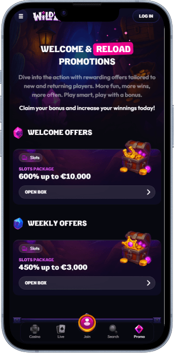 Wildzy Casino welcome bonus and promotions page