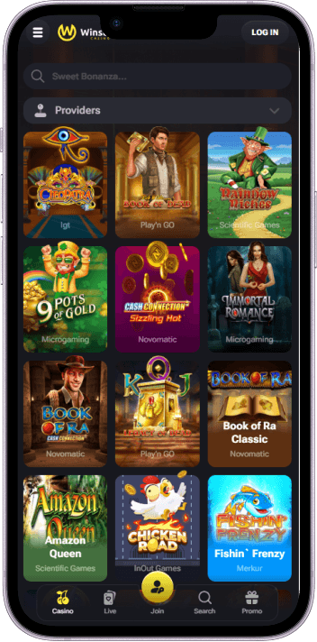 Winstler Casino game selection and lobby overview