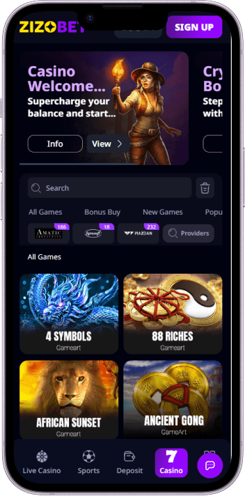 Zizobet Casino game selection and lobby overview